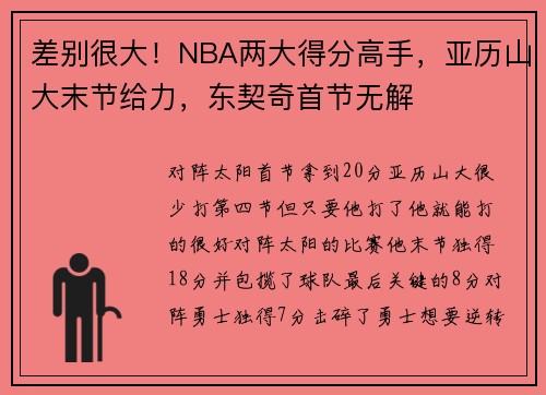 差别很大！NBA两大得分高手，亚历山大末节给力，东契奇首节无解